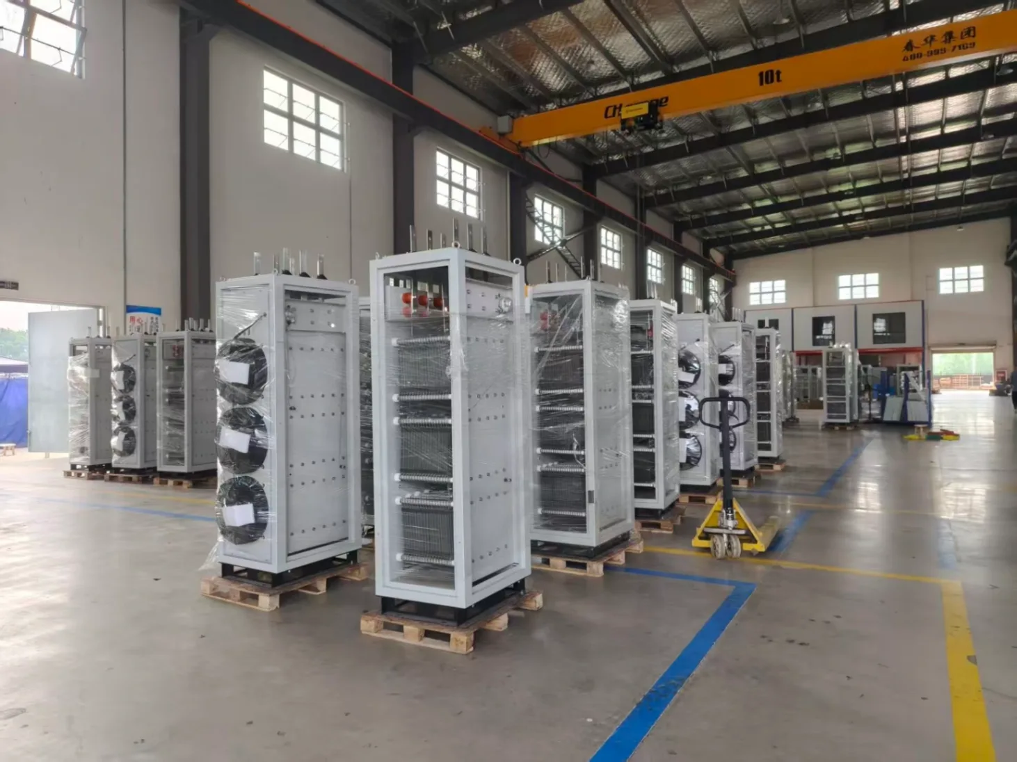 Finished load bank units ready for shipment to data centre commissioning sites