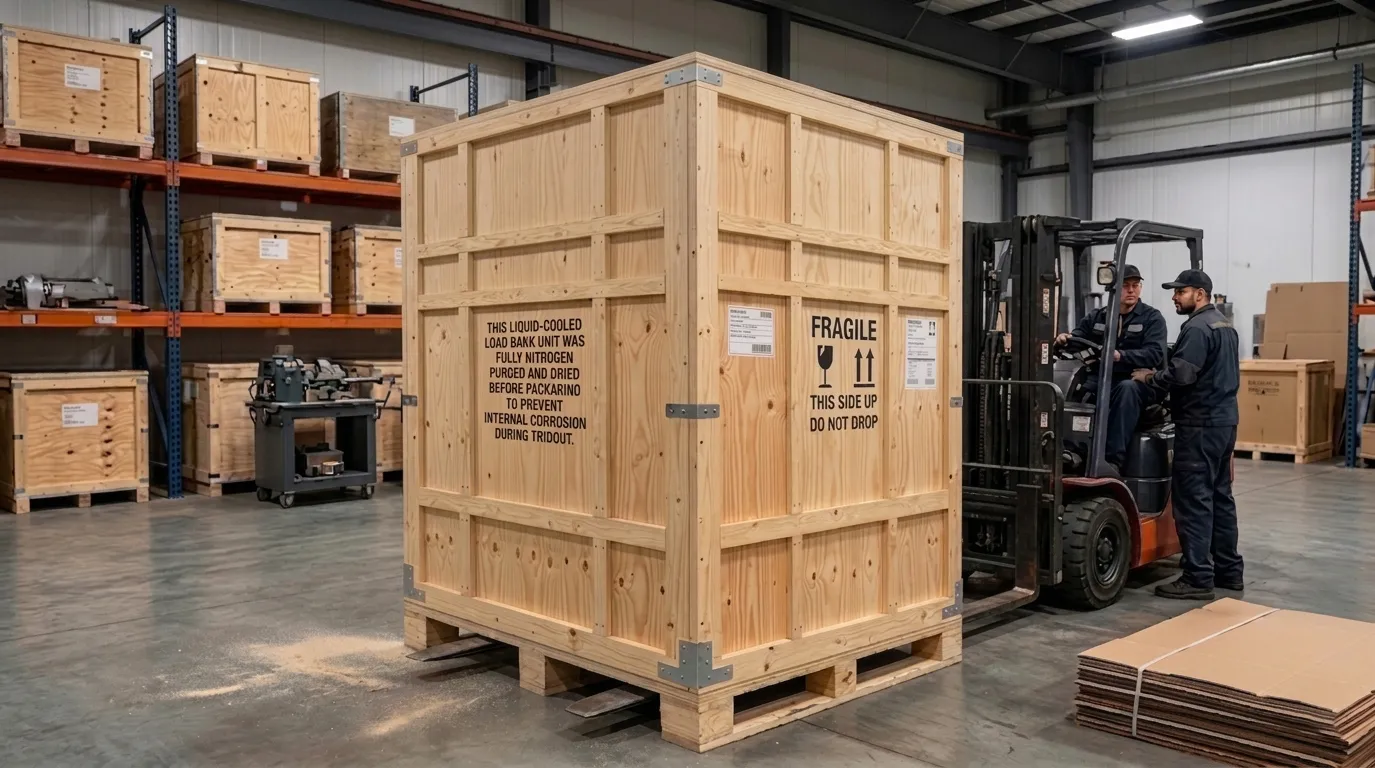 Safe export packaging and pre-shipment protocol for container load bank