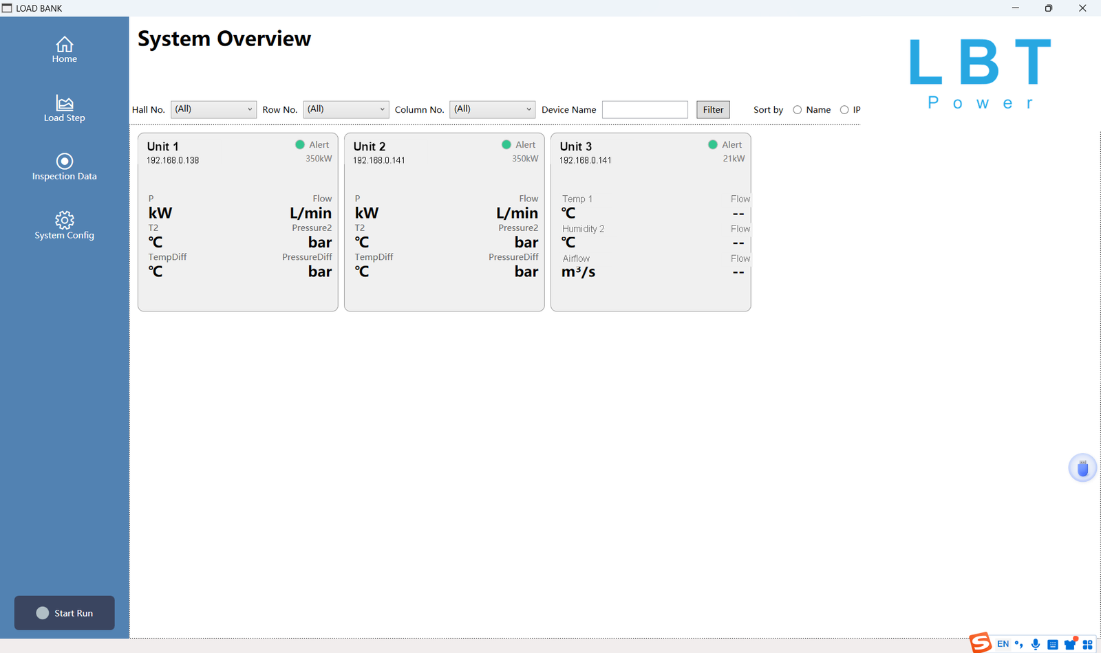 Bidirvolt load bank control software for rack mounted testing
