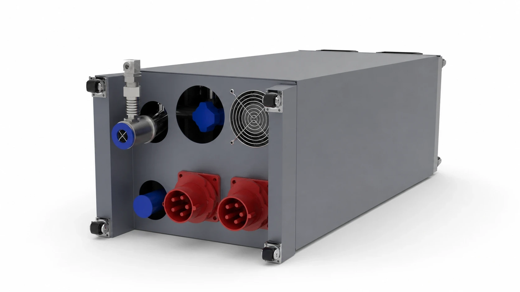 Right rear three-quarter view of rack-mounted liquid-cooled load bank